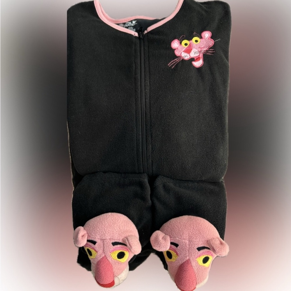 Pink Panther Adult One Piece Pajama - Black and Pink